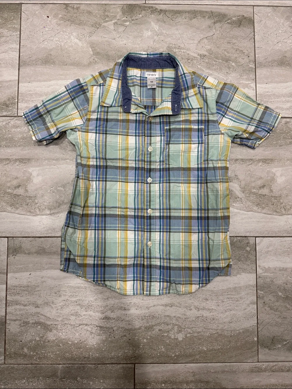 Carter's Plaid Short-Sleeve Button-Down Shirt - Blue, Green, Yellow